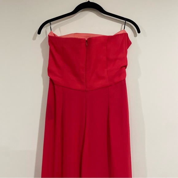ASOS red tube top strapless jumpsuit size US 6 sheer overlay pants layer boning - Picture 4 of 5